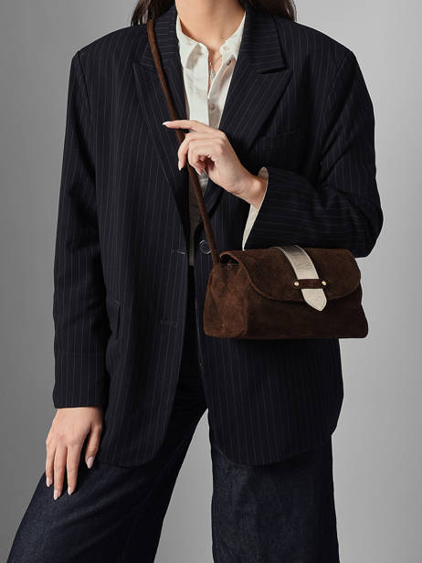 Sac Bandoulière M Agnes Cuir Velours Etrier Marron agnes EAGV205M vue secondaire 2